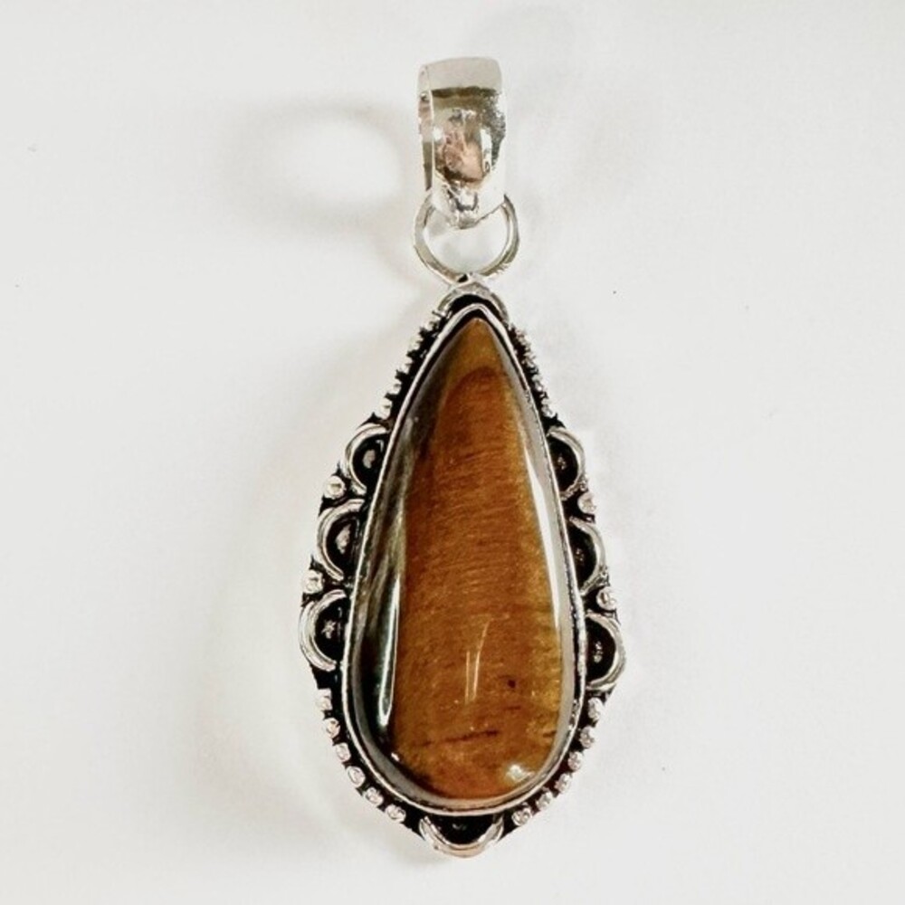 TIGER’S Eye Genuine Stone Pendant 925 Sterling Silver Plated